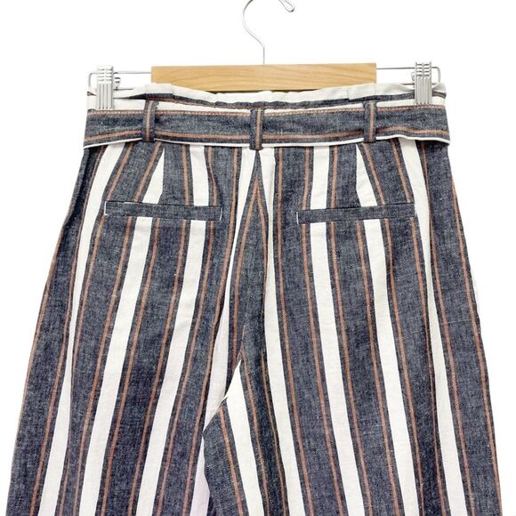 Banana Republic Blake Linen Cropped Pants Size 4 Wide Leg Gray White Tan Stripe - Picture 7 of 14